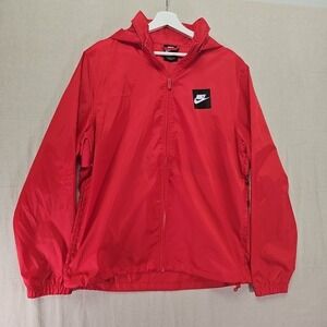 Nike Full Zip Jacket Mens Large Red Just Do It Spellout AR2608-658 Stowaway Hood